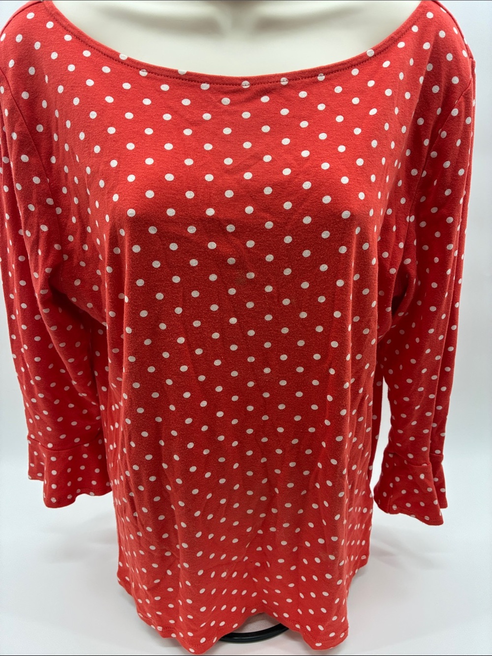 Lauren Ralph Lauren Red Polka Dot Long Sleeve Boatneck Top